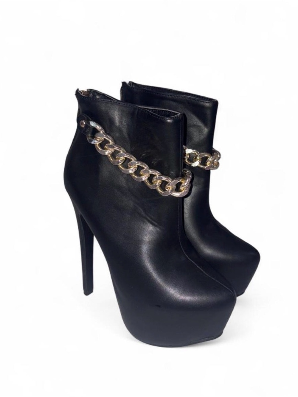 Scene Black Platform stiletto Ankle Boots with Gold Chain Accent size 6